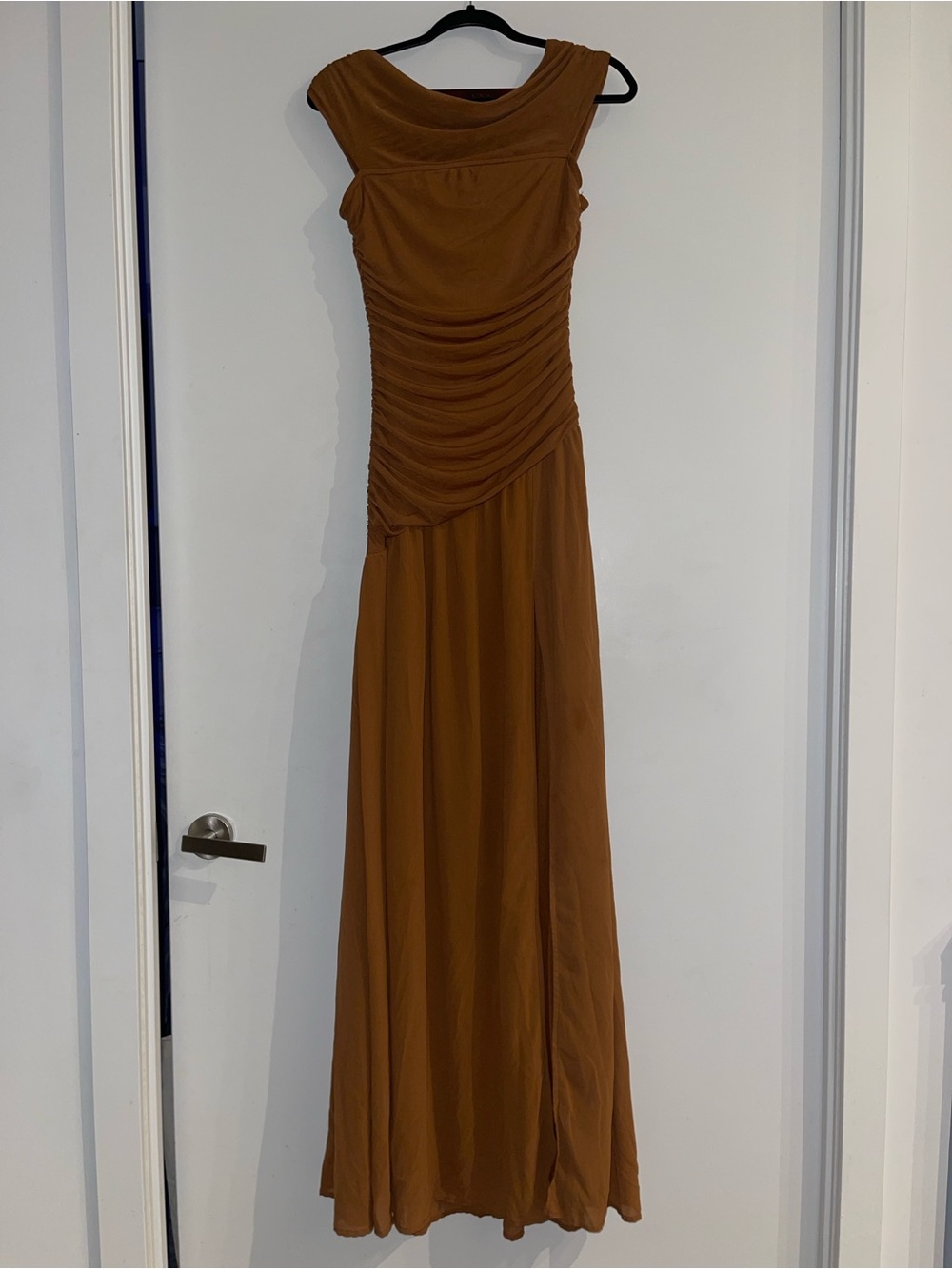 Fashion Nova Rust Brown Ruched Gown